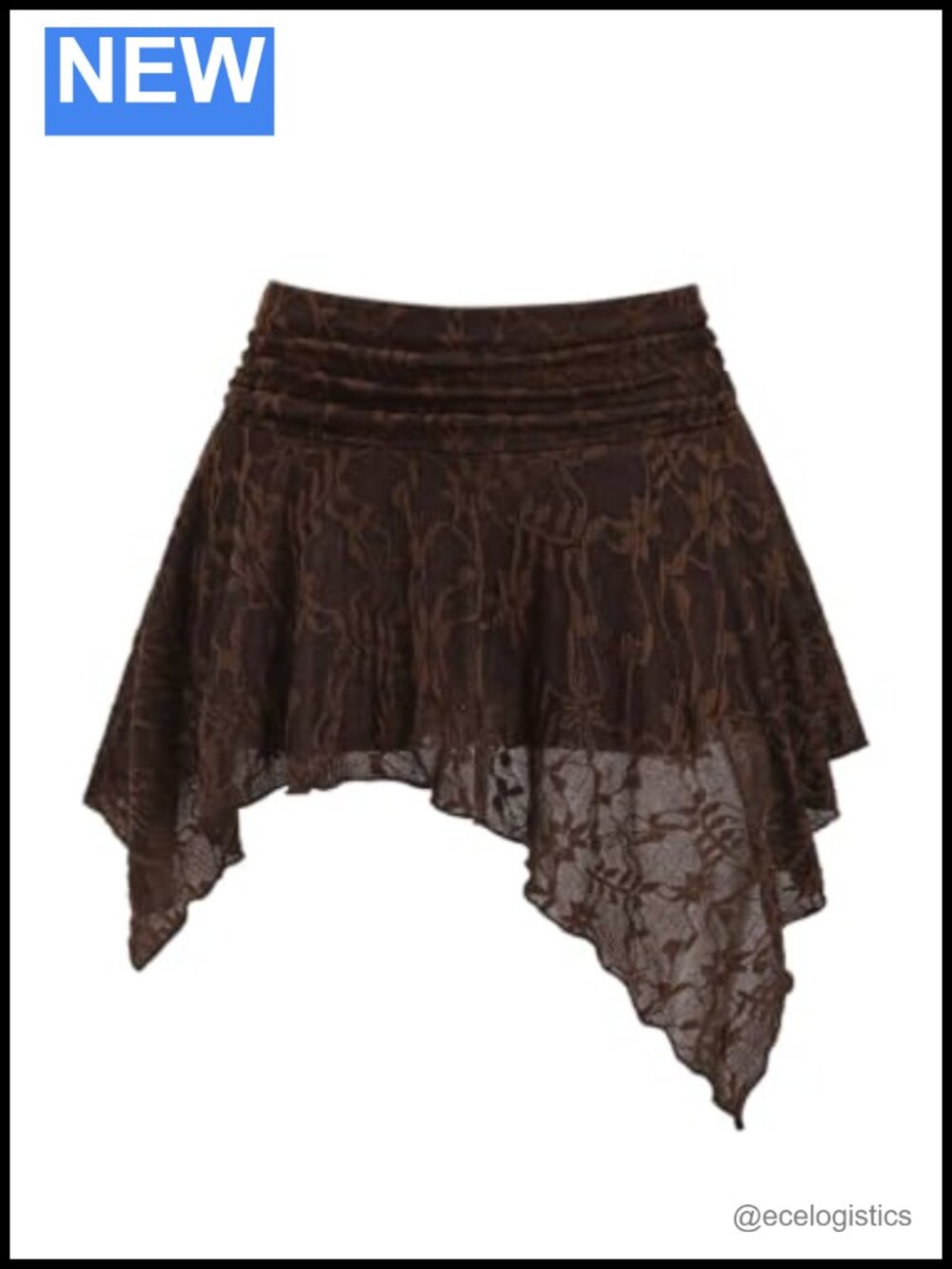 Lace Mini Skirt Asymmetrical Ruffle Floral Ruched Flared Hem
